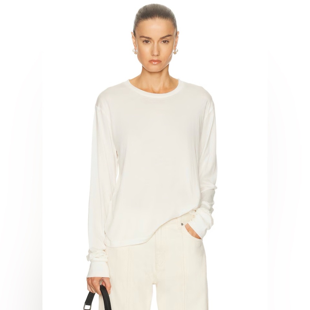 Éterne Long Sleeve Boyfriend Tee in Heather Oatmeal Super Soft Basic Loungewear